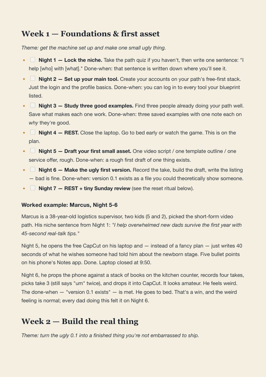 The 30-night plan, a page from the Toolkit
